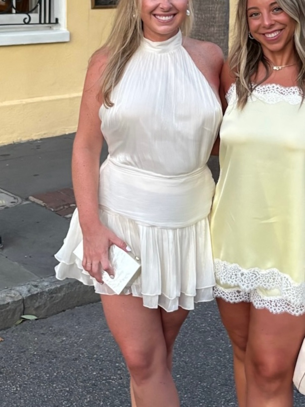 High-Neck Pleated Mini Dress in Cream